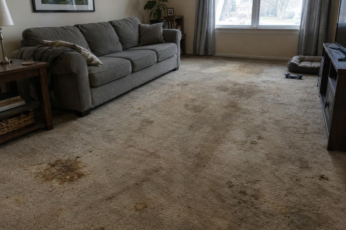 Stained carpet, before