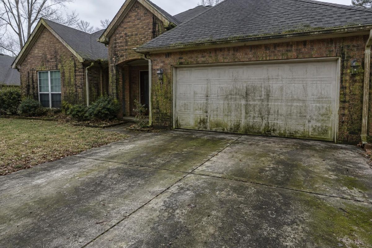 Mildewed driveway and brick, before